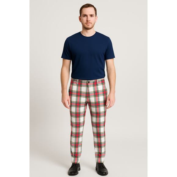 Tommy Hilfiger Men’s Slim Fit Plaid Pants Red Green White Size 34W x 30L NWOT - Picture 1 of 5